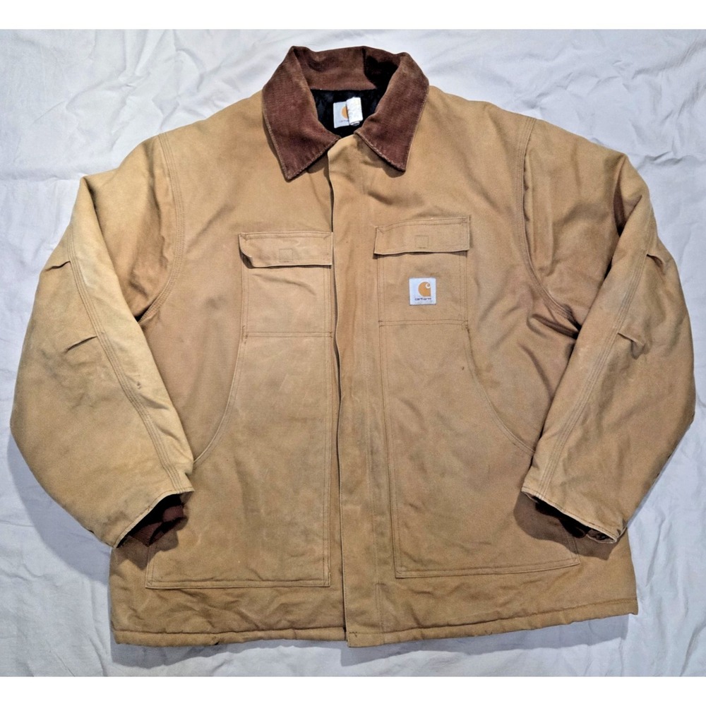 Carhartt VTG Artic Jacket‎ C03 BRN Sz 54 Quilt Lined Made In USA Corduroy Collar